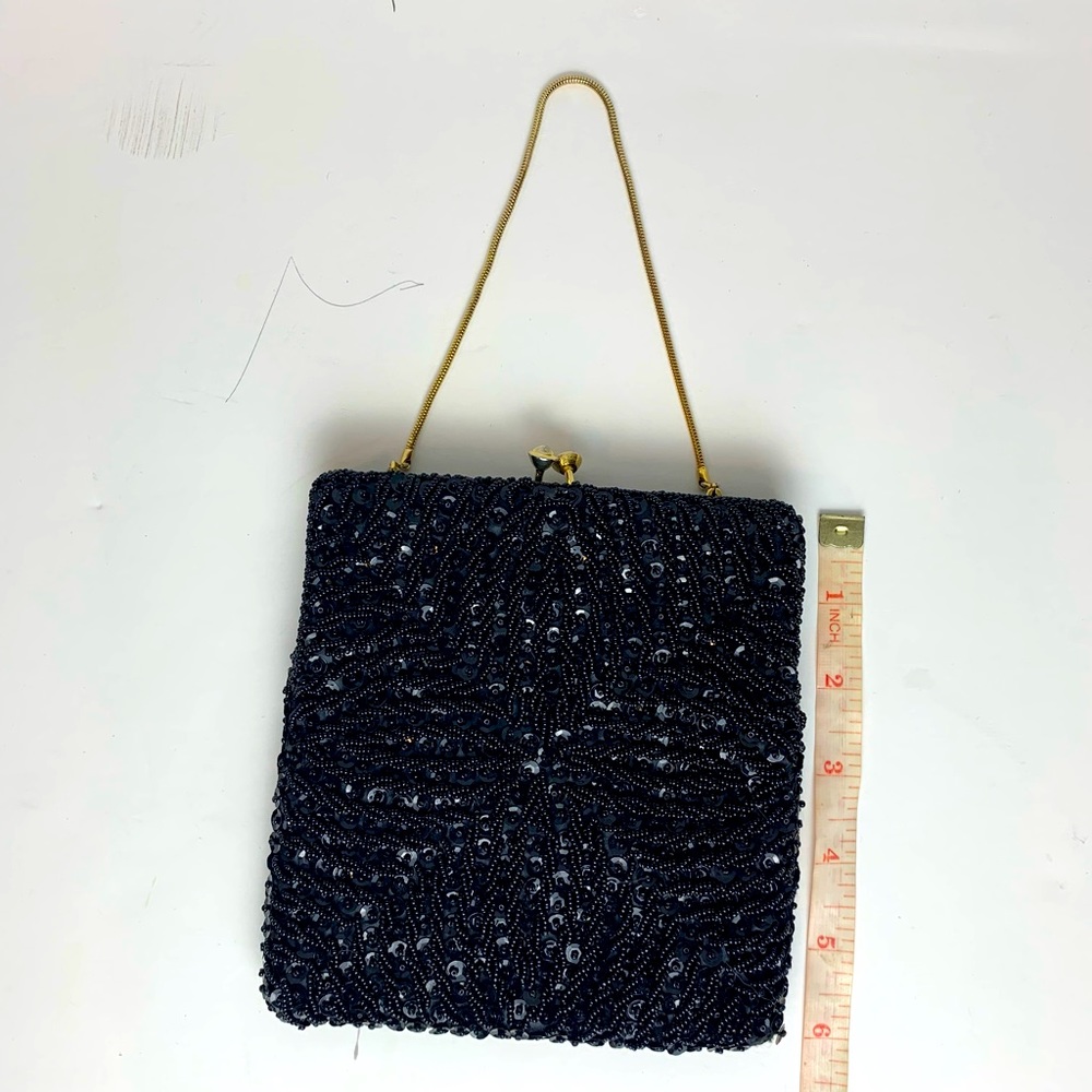 Black Beaded Purse With Chain - Picture 4 of 6